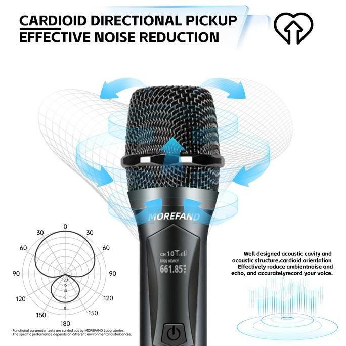 MOREFAND Advance MIC-108V Profesional 2 Mikrofon Tanpa Kabel untuk Karaoke dan Speaker Bluetooth - T