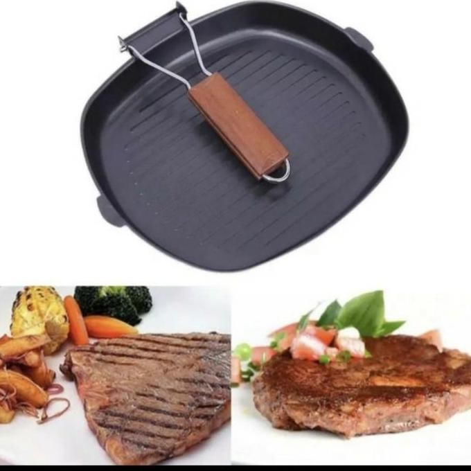 :<:<:<:<] Square Grill Pan Kotak Gagang 20 CM Teflon Panggangan Kotak BBQ Wajan