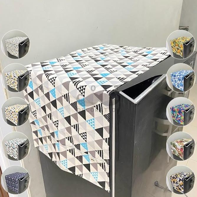 Tutup Taplak Kulkas 1 dan 2 Pintu Bahan Tebal dari Kain Kanvas Motif Estetik Cover Penutup Alas Lema