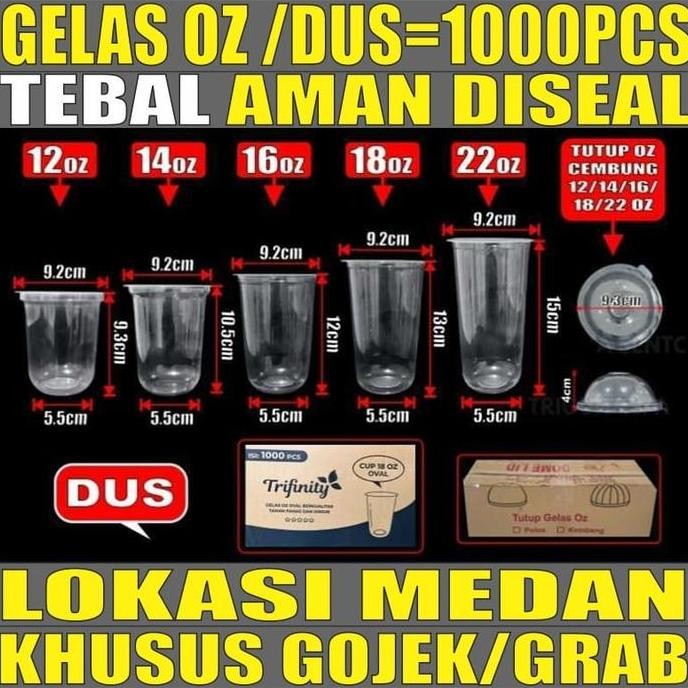 Gelas oz Oval 12oz 14oz 16oz 18oz 22oz Per Dus Bening Cup Plastik Gjk Medan
