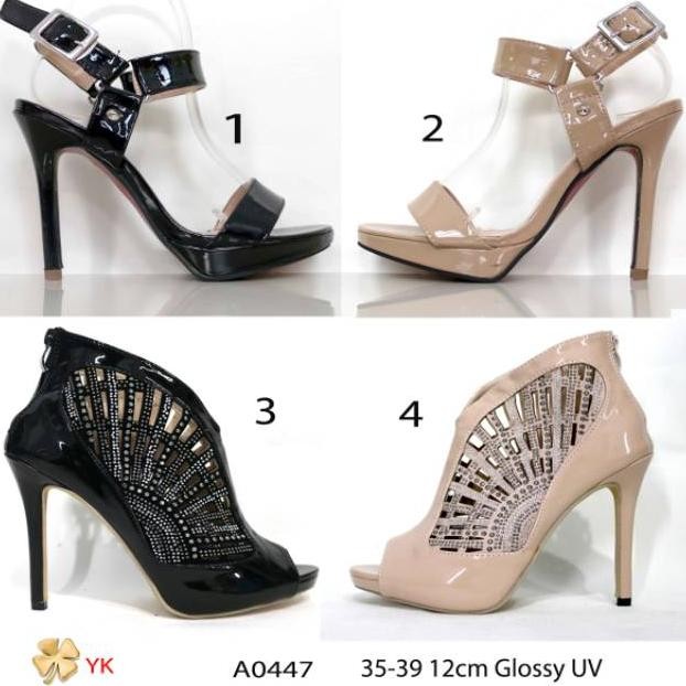 YKshoes sale 0447 heels 12cm sepatu hak tali strappy shoes warna hitam coklat beige hak tali glosy