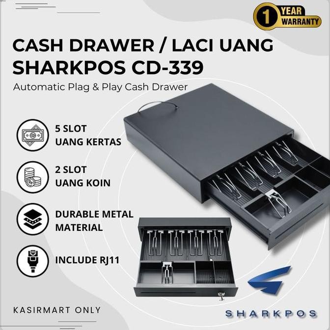 

NEW Laci Uang Kasir Kecil Sharkpos CD339 Cash Drawer Box CD 339 RJ11 5K2C