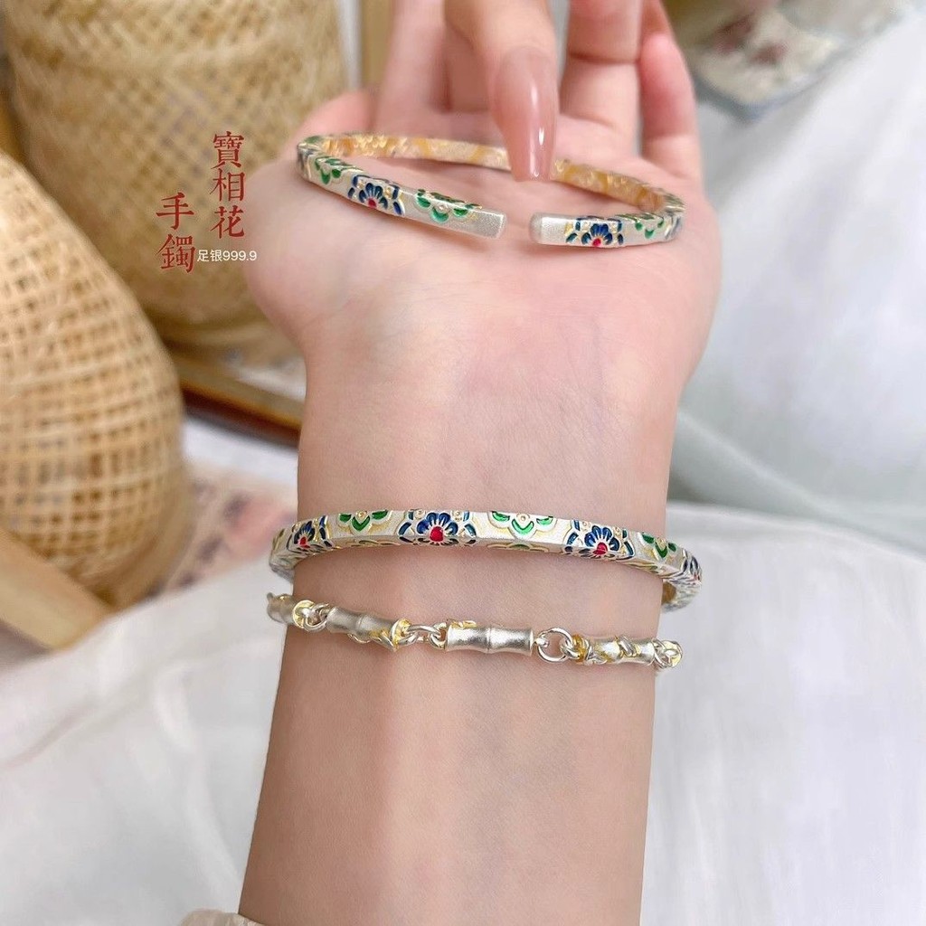Pengemasan Emas Gaya Cina Baru9999Gelang Bunga Harta Karun Perak Murni Bunga Langhua