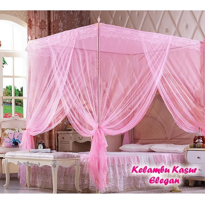 PJ 180 X 200 CM Kelambu Kasur Elegan TERMASUK TIANG PENYANGGA (Kelambu 3 pintu dengan kanopi)