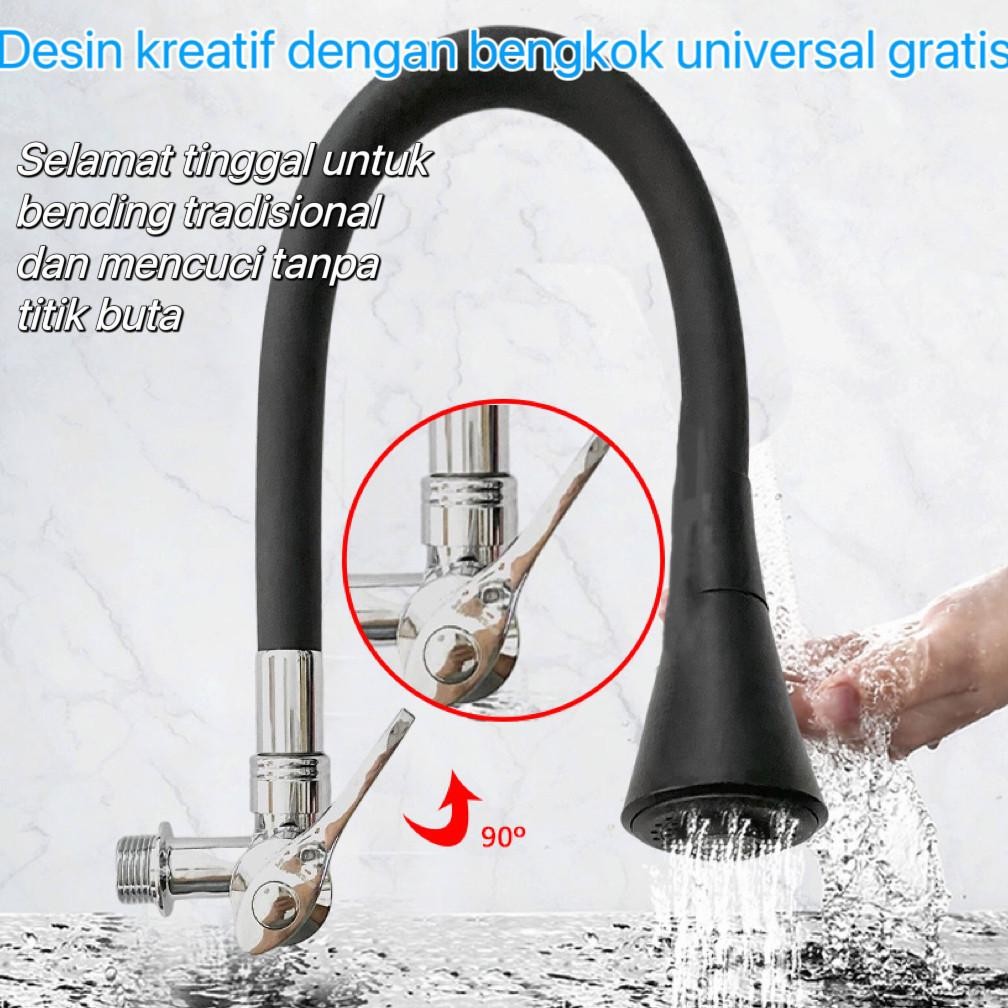 PJ SUS304 Kran Angsa Fleksibel Kran Cuci Piring Hitam Kran Cuci Piring Dinding Anti Karat Kran 360 K