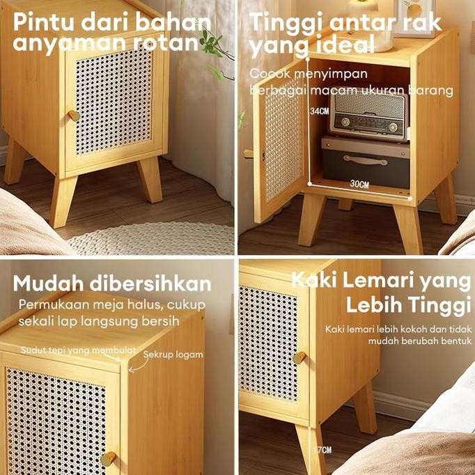 Meja Nakas Kayu Meja Kecil Meja Rotan Estetik Untuk Kamar Meja Sudut Bedside Table Minimalis locker 