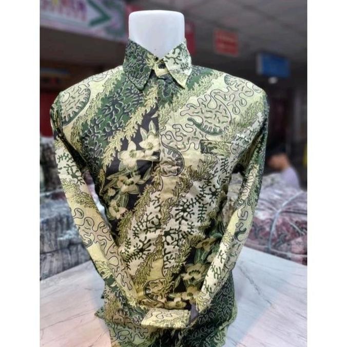 Setelan Baju Couple Kebaya Tunik Payet Sage Green Dan Kemeja Batik Pria Atasan Kondangan Keluarga Pa