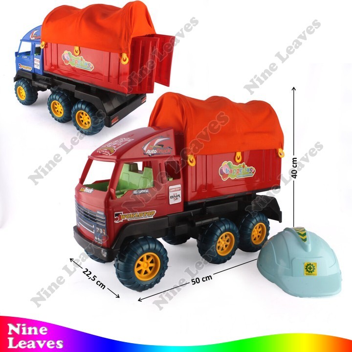 Mainan Anak Truk Box Terpal Roda Hitam + Helm Worldtop