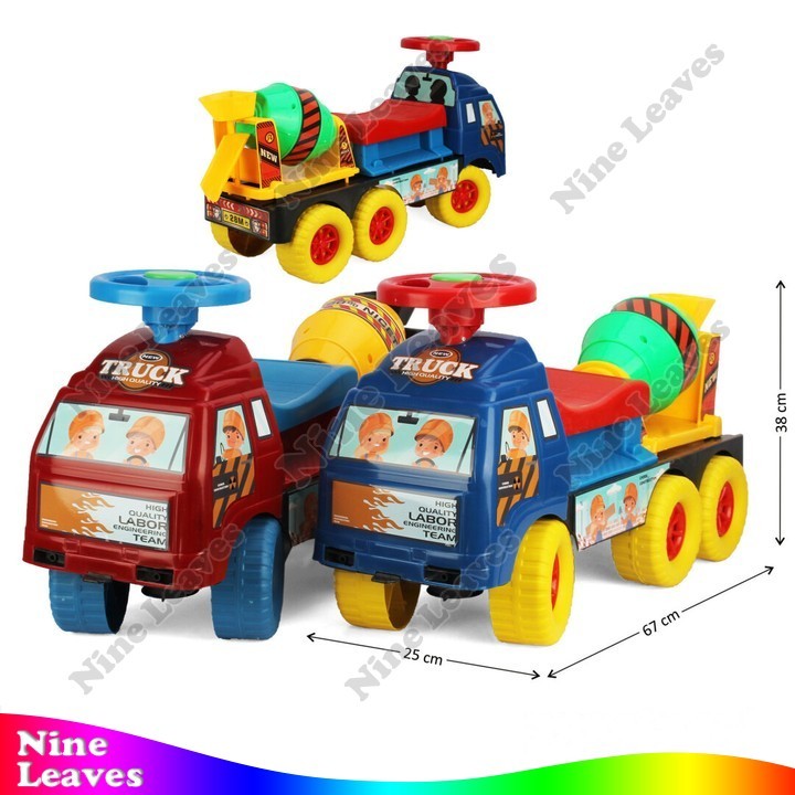 Mainan Anak Tunggangan Dorong Truk Tronton Molen Roda Warna Setir Klakson + Helm Truck