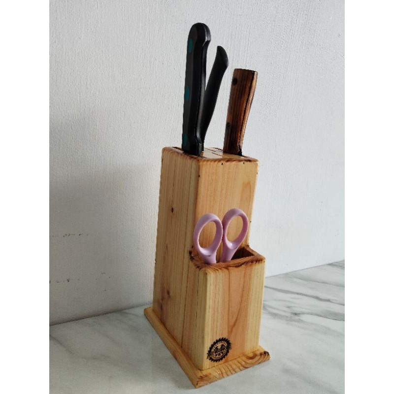 Tempat pisau dan gunting estetik/ Rak pisau dapur kayu solid dan kokoh
