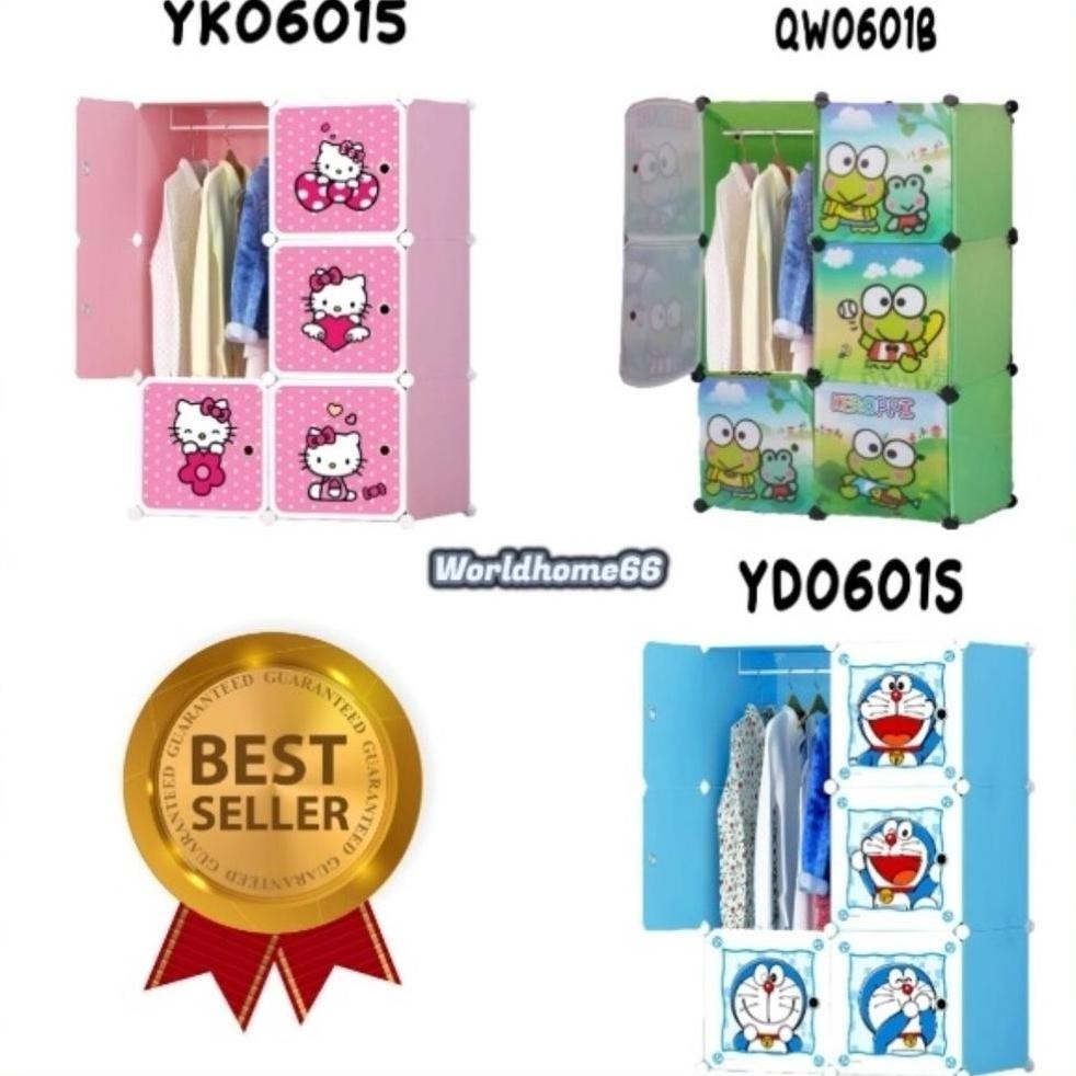 Turun Harga Lemari pakaian 6 pintu plastik lemari portable anak rak baju gantungan 6 pintu