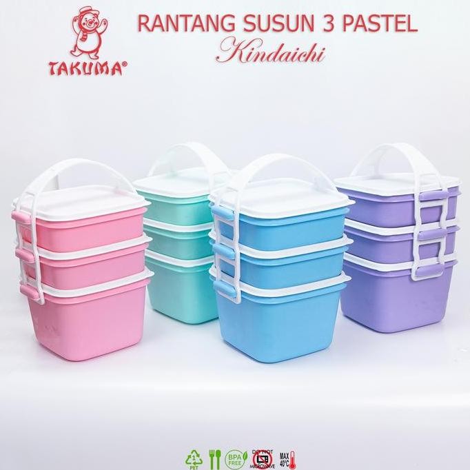 ori - 1 set rantang susun 3 takuma - rtgs3 takuma rantang piknik plastik untuk lauk warna ungu pink 
