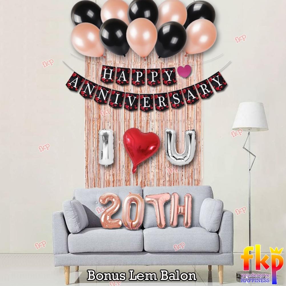 FUN KIDS PARTY Set Paket Dekorasi Anniversary Simpel / Dekor Balon Hari Jadi / Ulang Tahun Pernikaha