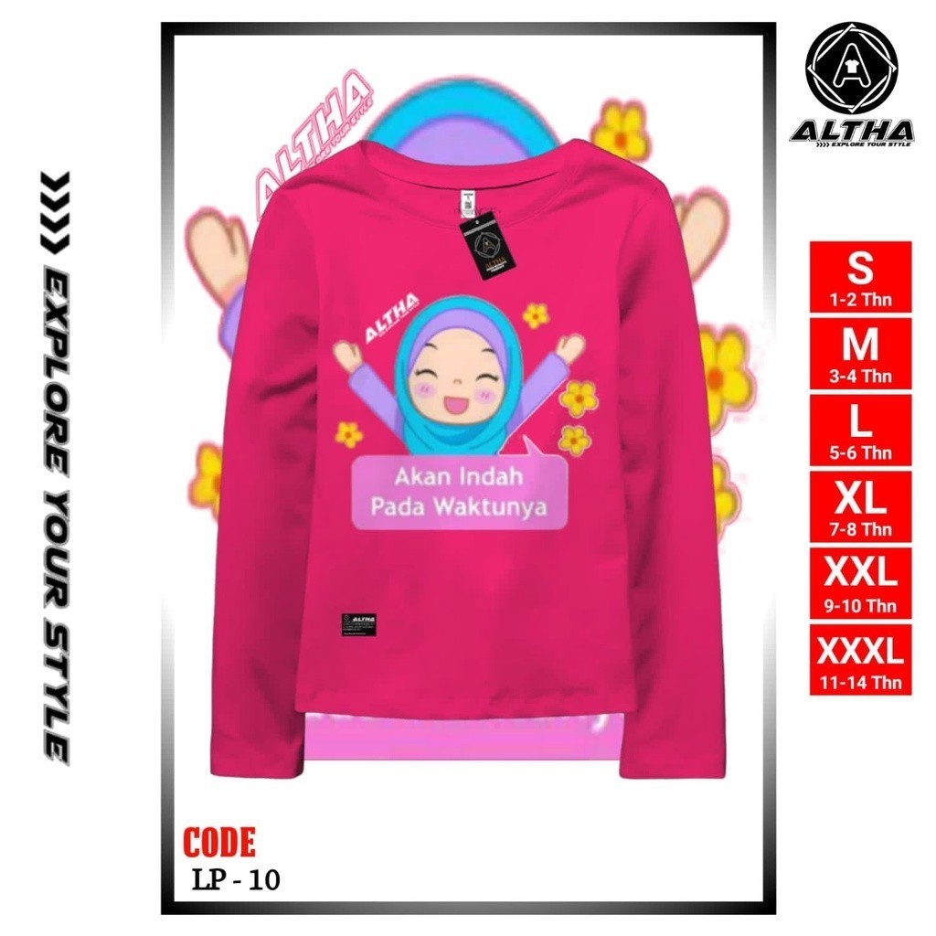 BAJU ANAK PEREMPUAN LENGAN PANJANG MOTIF KARAKTER MUSLIMAH ALTHA PINK FANTA || KAOS DISTRO ANAK MUSL