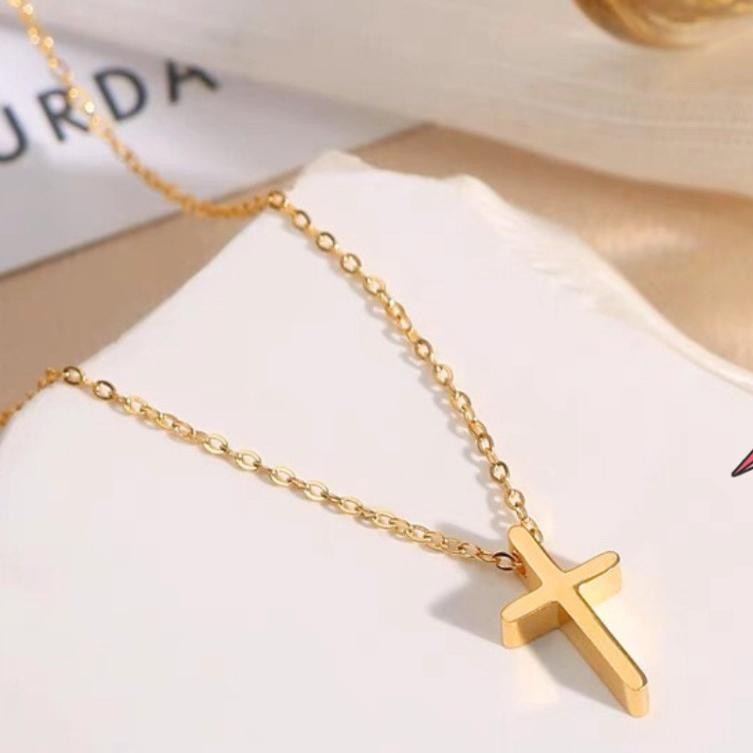 HJK Cross Necklace Perhiasan Kalung Salib Titanium Kalung Salib Polos Stainless Steel Titanium Kalun