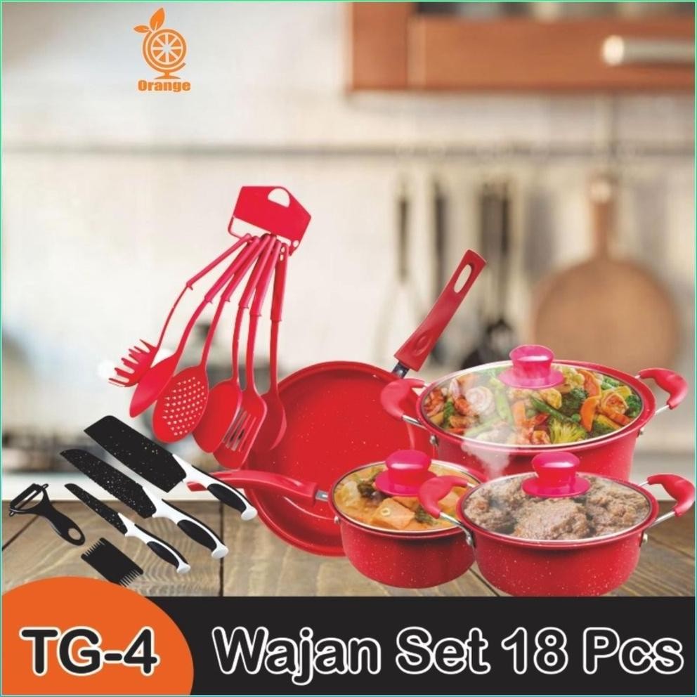 Panci 18 Set Free Spatula dan Pisau Tutup Kaca Serbaguna Anti Lengket Murah