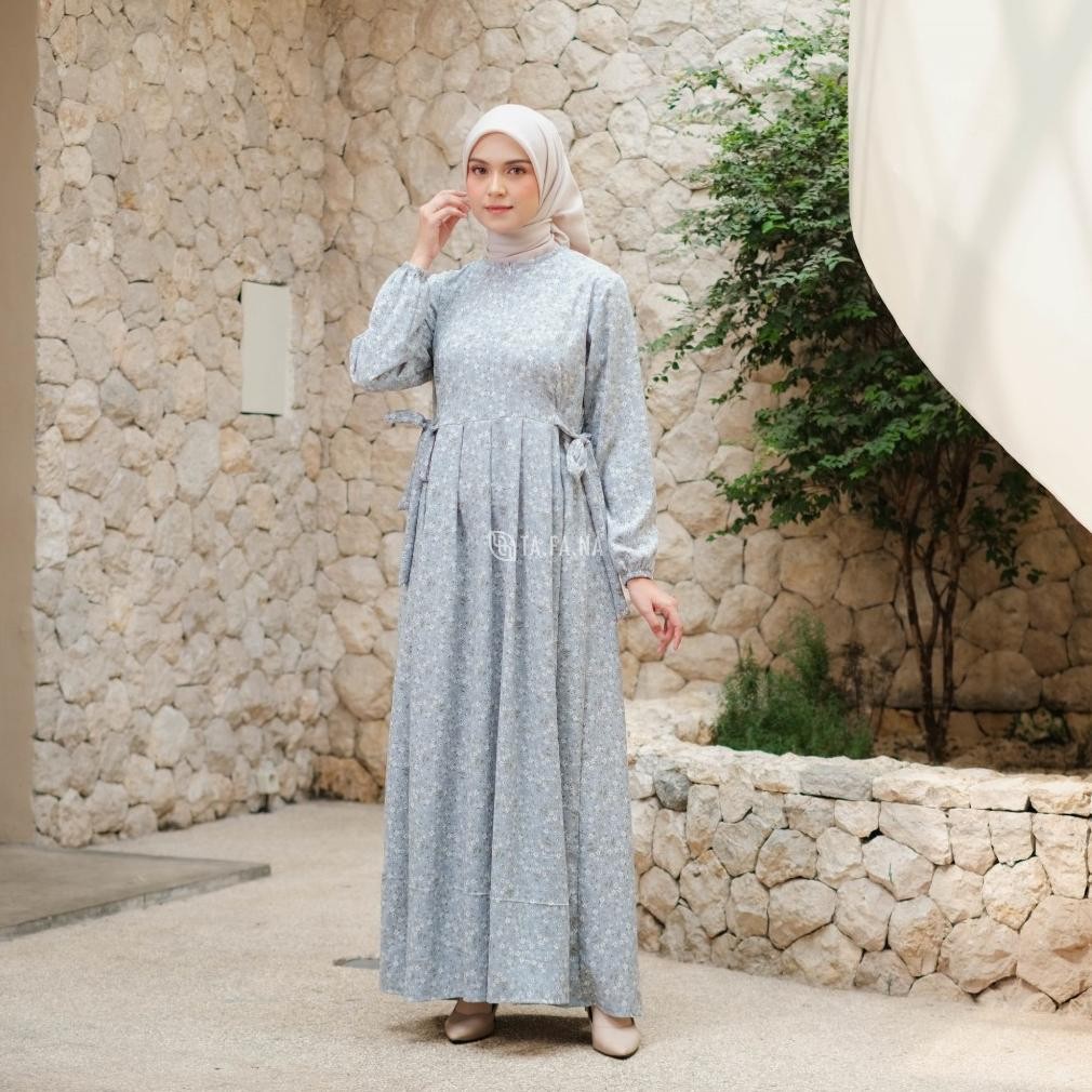 SEMPOL TAFANA - Jenni Dress Muslim Korea Bahan Crinkle gamis motif bunga dress floral korea vintage