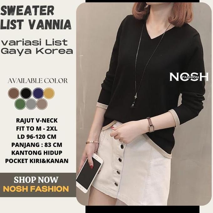 Sweater Rajut Vneck Lengan Panjang Gaya Korea Finny - Nosh Best Seller