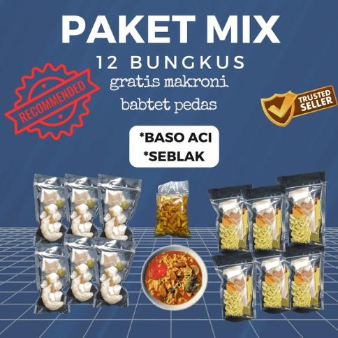 

paket combo 12 bungkus baso aci / seblak instan / gratis makroni bantet pedas / seblak pedas / baso aci instan siap saji / paket mix 12 pcs baso aci seblak