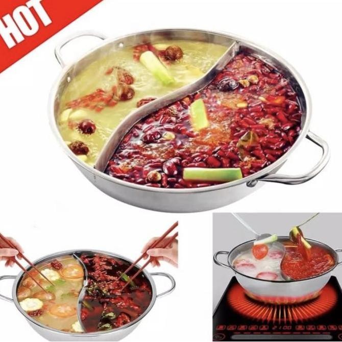 TERMURAH - Panci HOTPOT Steamboat Shabu-Shabu Tutup Kaca 30CM /Sukiyaki Pan Tebal