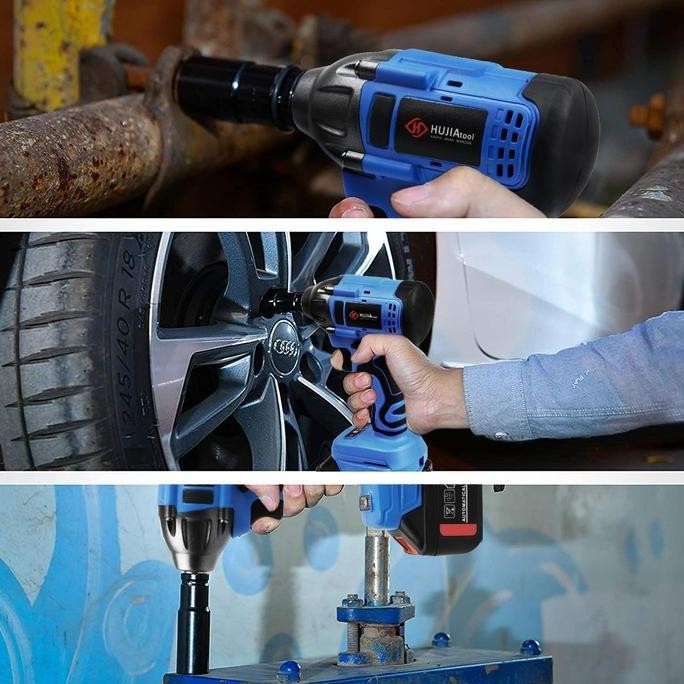 Hujia Cordless Impact Wrench + Gerinda Mesin Pembuka Baut Ban Roda Mobil Motor Cvt Angle Grinder Bru