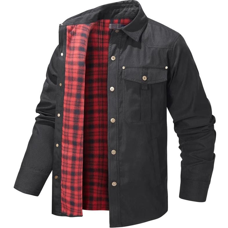 Spring Autumn Mens Flannel Plaid Shirt Jacket Casual Men Retro Lapel Cotton Warm Shirts Men Tactical
