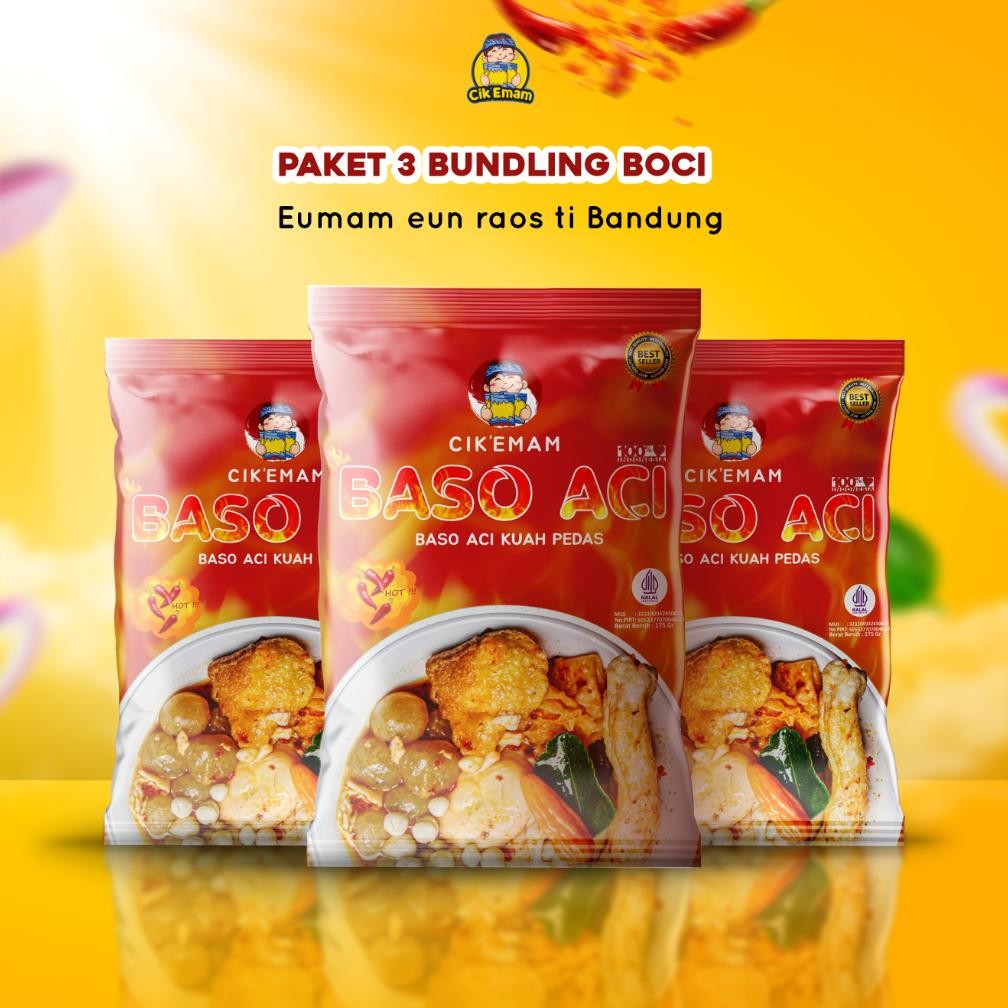 

CikEmamPaket Baso Aci 3 Pcs Bakso Boci Chili Oil Siomay Lidah Cuanki Batagor Mie Halal Ori Bandung