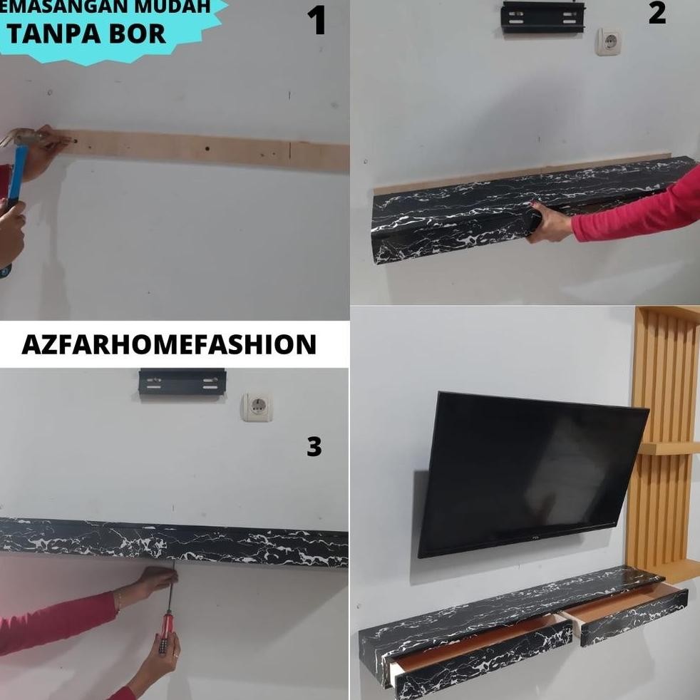 Rak dinding tv tempel 2 laci rak dinding laci melayang panjang 100cm