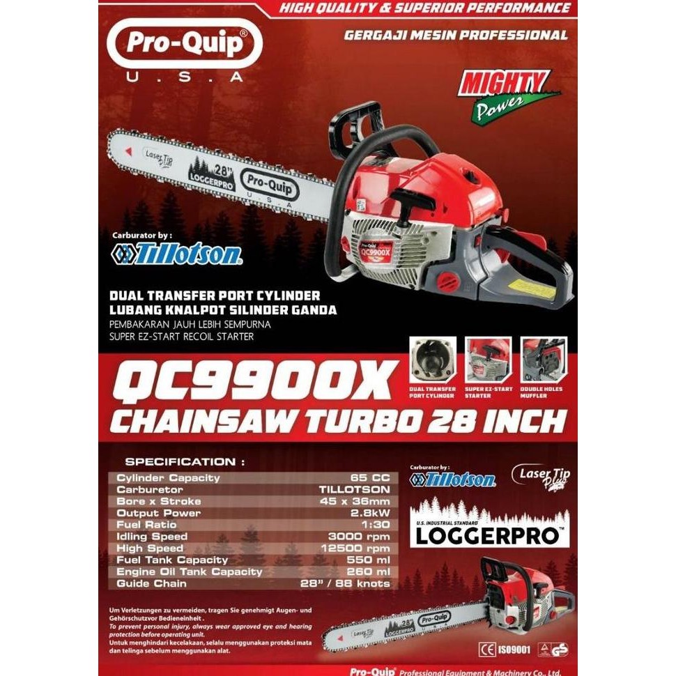 Chainsaw Potong Kayu Proquip 28 Inci TIPE QC 9900 X