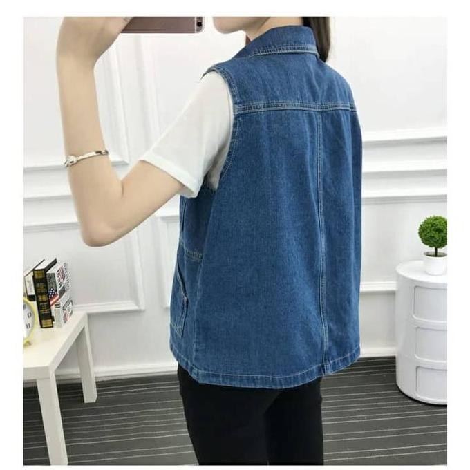 Rompi Denim Biru Besar Wanita Vintage Ukuran Plus Korea Rompi Jeans Kpop Tanpa Lengan Kardigan Tank 