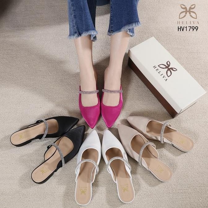 MERRY Sepatu Pesta Heels Sol 3cm Wanita Sendal Warna Black White PlumRed Champagne Ukuran 36 37 38 3