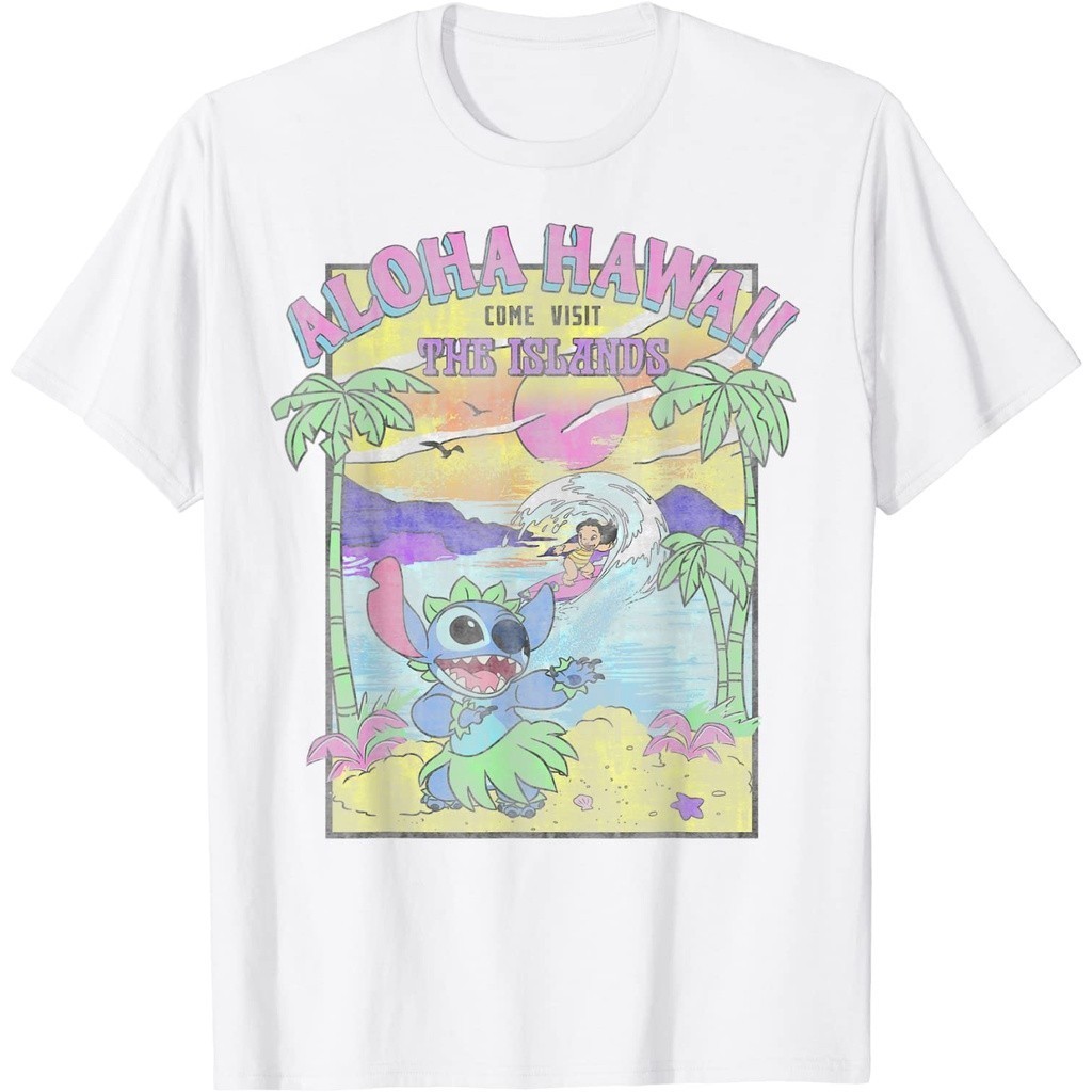 Pinky Project - Baju Kaos Disney Lilo & Stitch Aloha Hawaii Come Visit The Islands T-Shirt Premium C