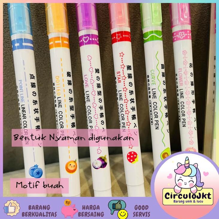 

Ready Spidol Garis Motif Lucu Warna Warni Pulpen Roller Pen Highlighter Art Painting 1Set 6Pcs