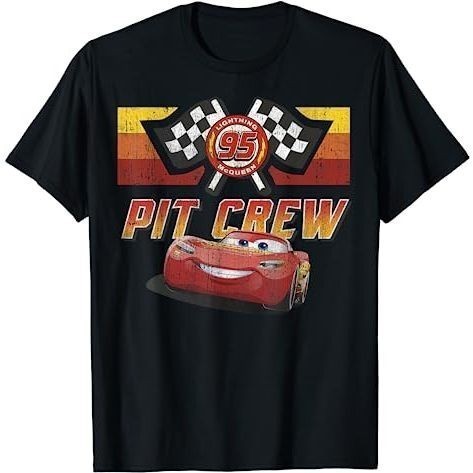 Kaos Disney Pixar Cars McQueen Pit Crew Red Distressed T-Shirt Baju Unisex Vintage 100% Cotton Comba