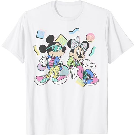 Baju Kaos Disney Mickey And Friends Mickey & Minnie Retro 80's StyleT-Shirt Premium Cotton Combed 24