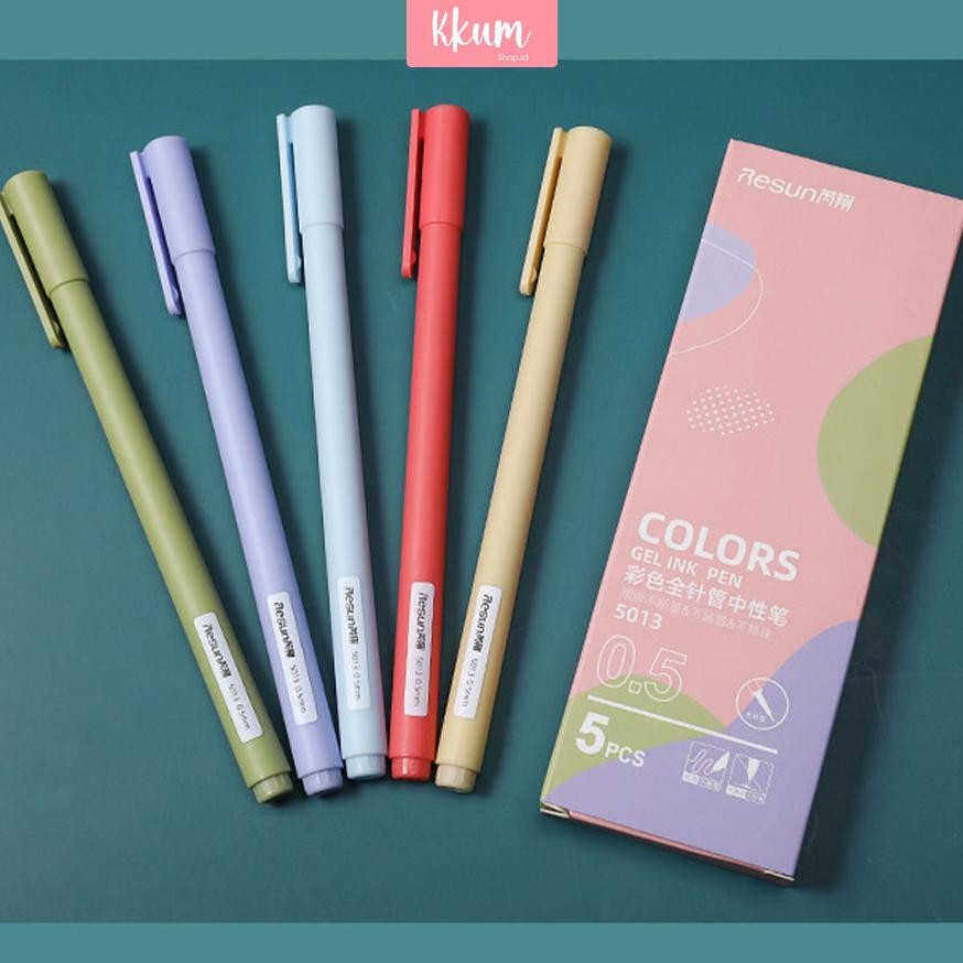 

Ready 5Pcs Set Pen Gel Morandy 0.5Mm/ Pulpen Gel Warna Macaron Journal