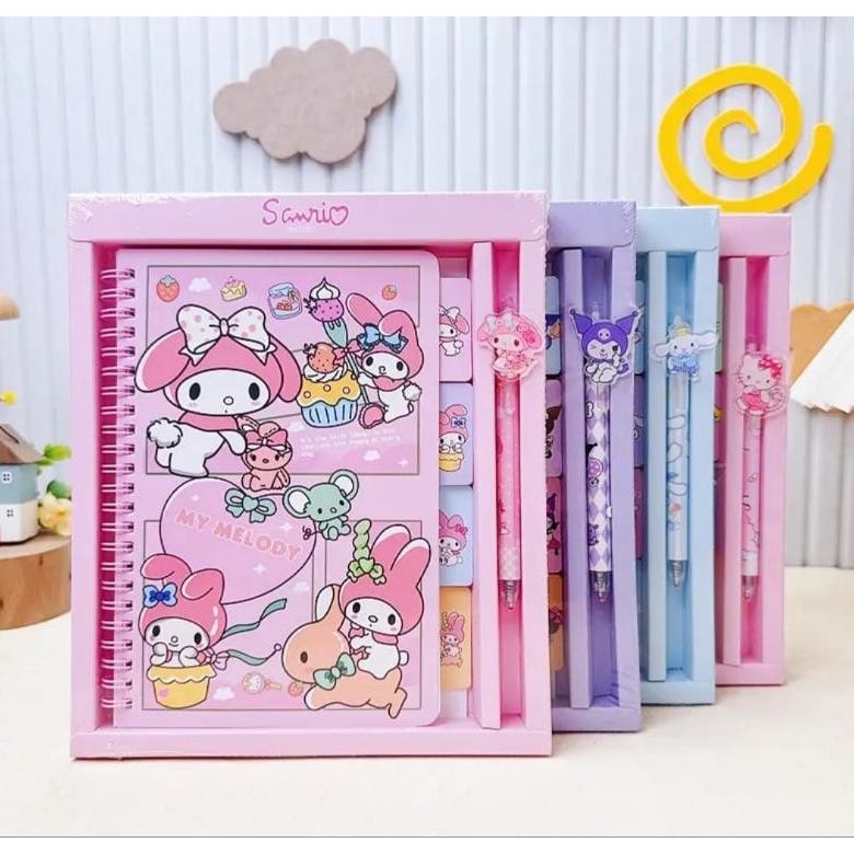 

Ready Kado Buku Diary Set Notebook Sanrio Kuromi Cinnamonroll Melody Plus Pulpen