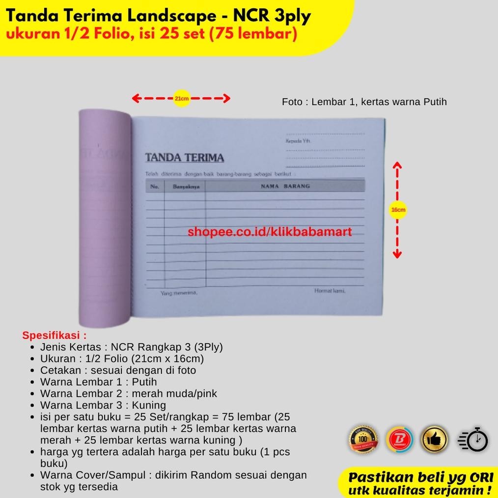 

Ready Tanda Terima Barang 3Ply 1/2 Folio Rangkap 3 Putih Merah Hijau