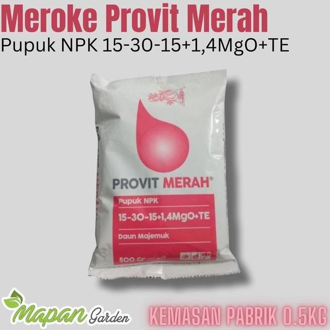 

Terlaris Pupuk Daun Npk Provit Merah 15-30-15+1.4Mgo+Te Meroke 0.5 Kg 500 Gram