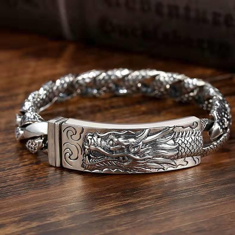 Pria Unik dan Berani925Gelang Naga Perak Vintage Thailand