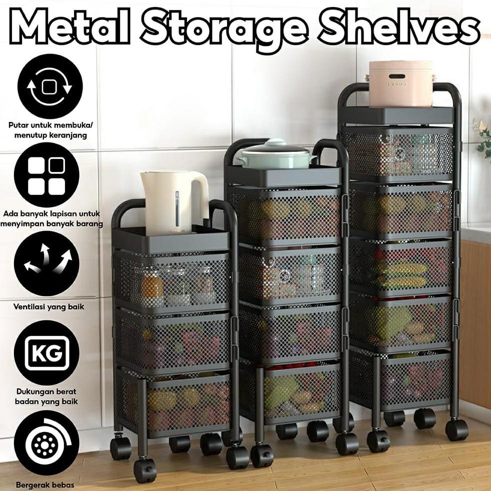 Rak Dapur Multifungsi Rak Troli Susun Putar / Rak Besi Tingkat Serbaguna Rak Susun Rotary Multilayer