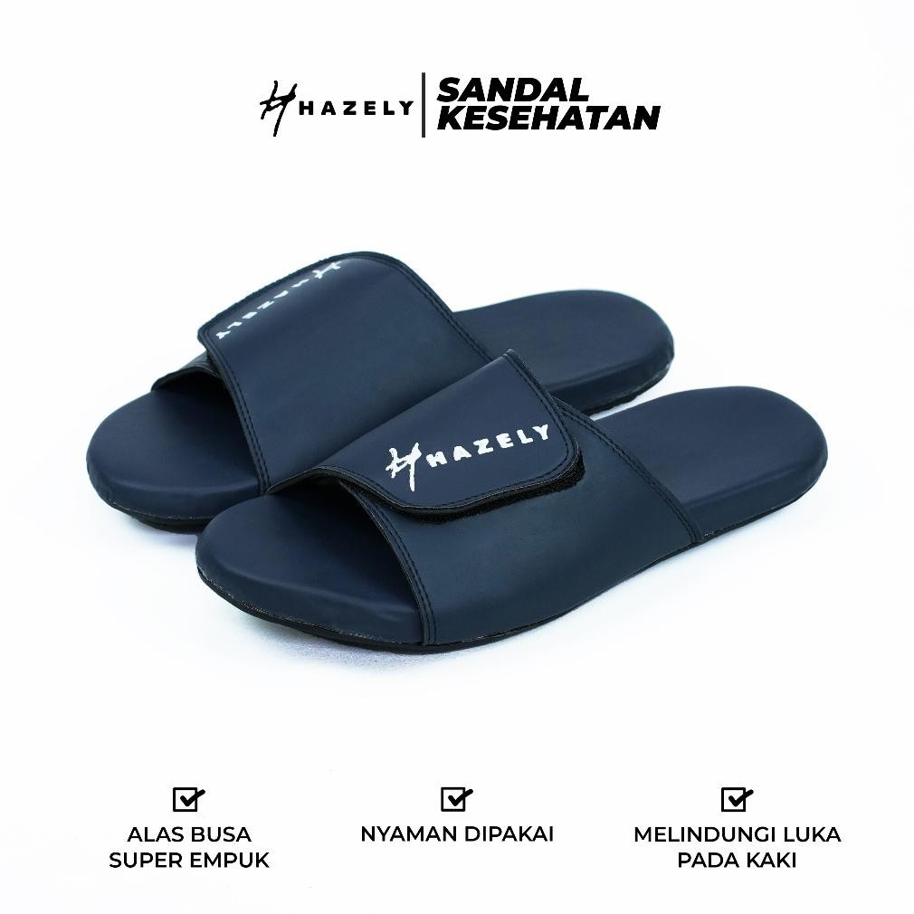 Terlaris Sandal Diabetes Super Empuk - Sandal Kesehatan Wanita/Pria Super Empuk - SELOP BIRU - HAZEL