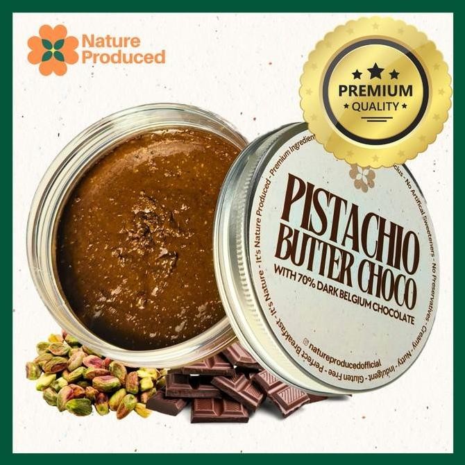 

Produk Baru!! Nature Produced Pistachio Butter Choco with 70% Dark Belgium Choco | Selai Pistachio Cokelat