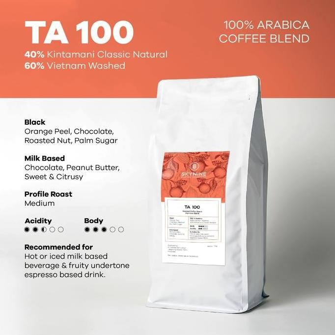 

TA-100 ESPRESSO BLEND 100% BIJI KOPI ARABIKA COMMERCIAL SKY NINE 1KG TERMURAH