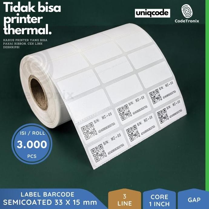 

new label stiker kertas printer bare semicoated 33x15mm 3 line 3000pcs