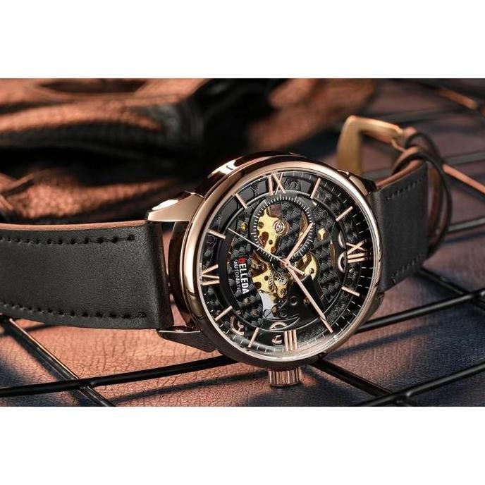 Grosir Jam Tangan Belleda Promo Buy1 Get1  Belleda 9471 Kulit Jam Tangan Pria Otomatis Series Belled