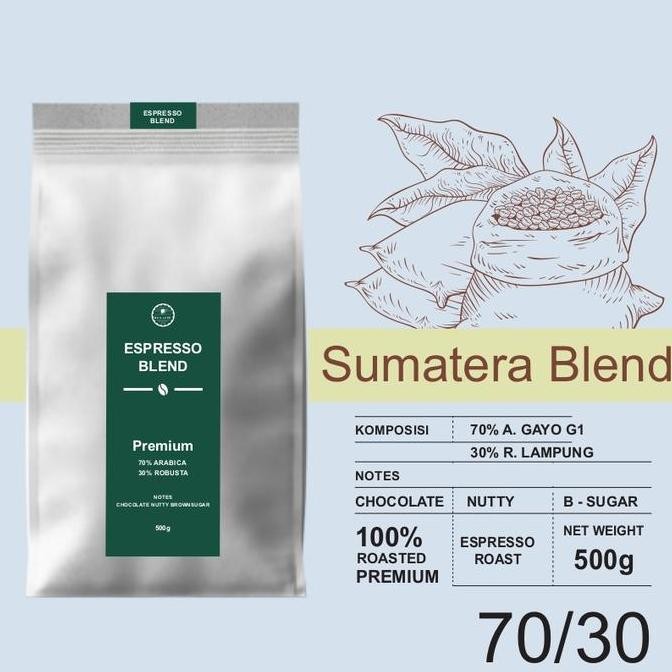 

Kopi Espresso Blend Sumatra A70/R30 - 500 gr | Biji/Bubuk