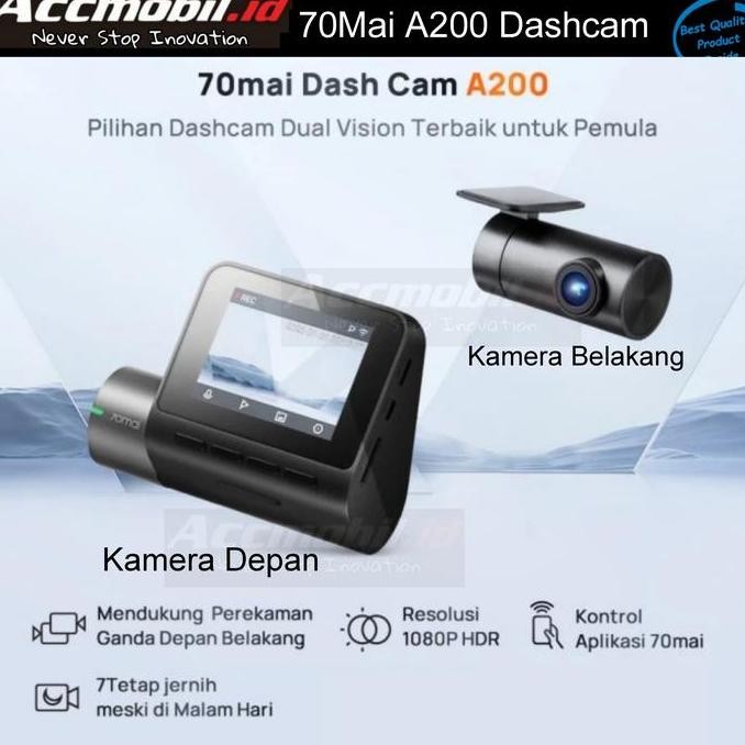 70mai A200 Dashcam depan belakang kamera