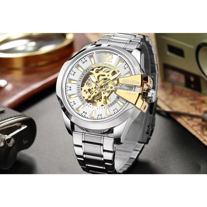 Sale Promo Buy 1 Get 1 Jam Tangan Pria Belleda  9473 Rantai Stainless Steel Automatic Anti Air Watch