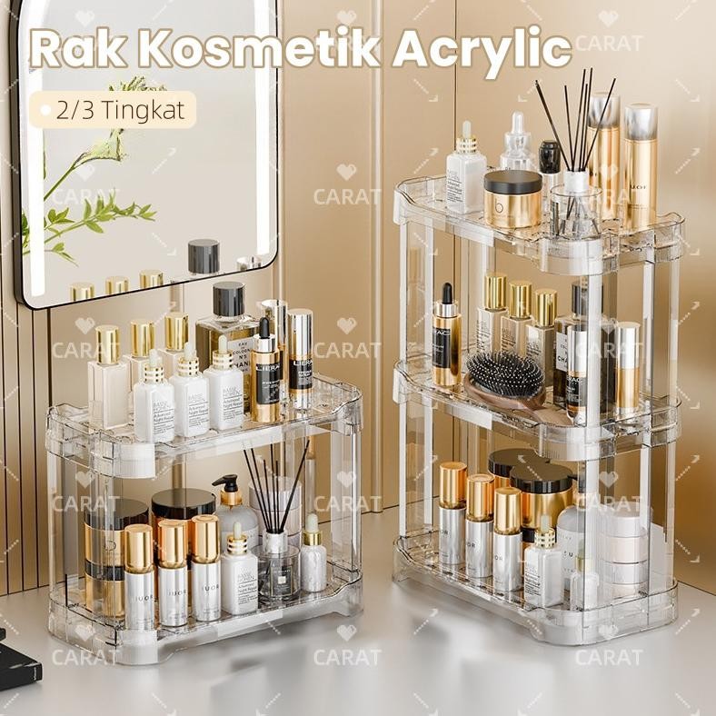 CARAT Rak Acrylic Kosmetik Rak Makeup Rak Organizer Kosmetik / Rak Kosmetik Acrylic  3 Tingkat Serba